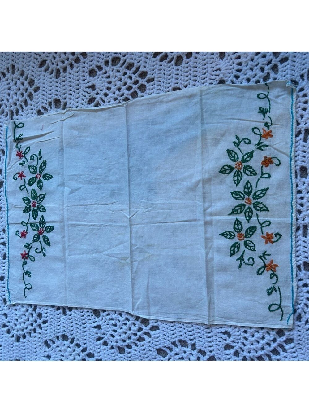 Vintage Hand-Embroidered Linen Tea Towel Granny Core Cottage Core Read